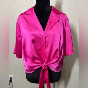 Lily Star Fuchsia Satin Button-Down Shirt